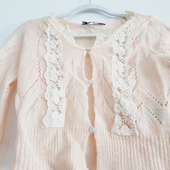 Zara Pink Lace Detail Cardigan - Picture 8 of 10
